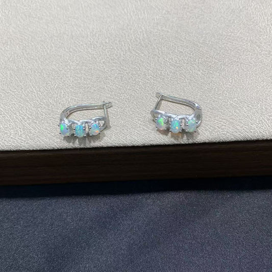 925 Sterling Silver Opal Huggie Hoop Earrings