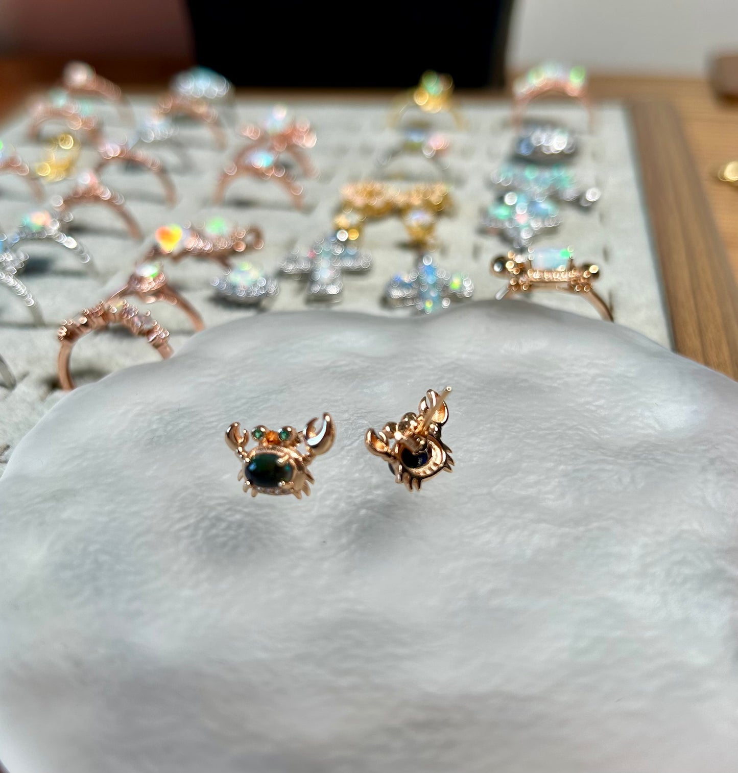 925 Rose Gold Sterling Silver Crab Oval Opal Stud Earrings
