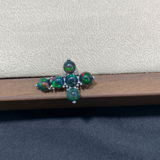 925 Sterling Silver Black Opal Cross Charm Pendant
