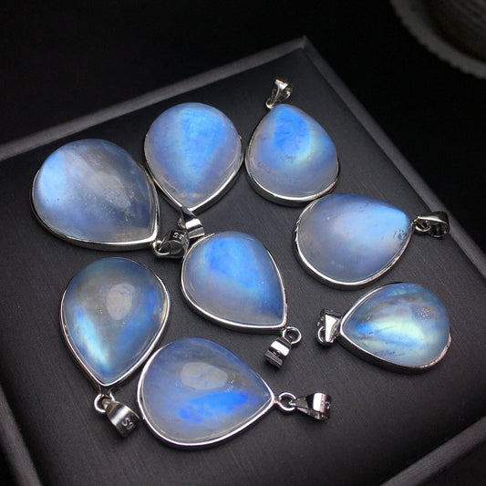 Sterling Silver Teardrop Blue Moonstone Bezel Pendant