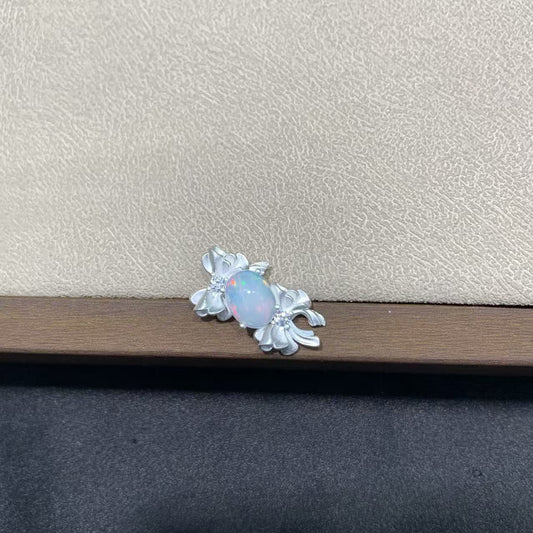 925 Sterling Silver Opal Double Bow Pendant