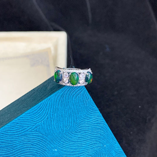 925 Sterling Silver Black Opal Wide Band Ring
