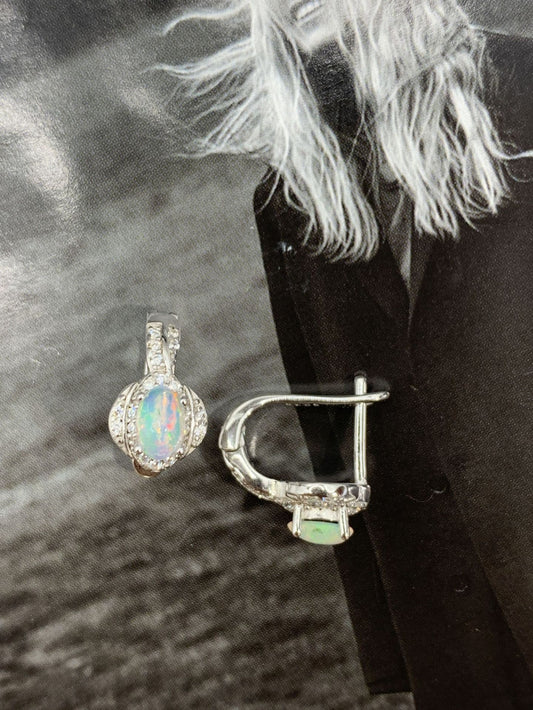 925 Sterling Silver Opal Huggie Hoop Earrings
