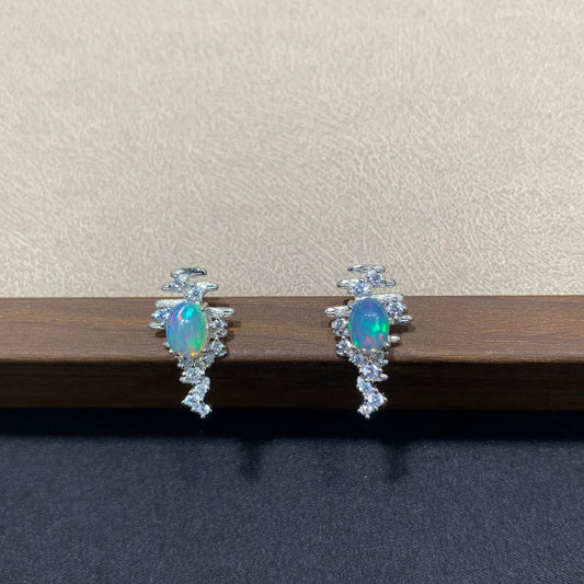 925 Sterling Silver Irregular Shiny Opal Stud Earrings