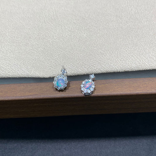 Sterling Silver Opal Halo Drop Earring