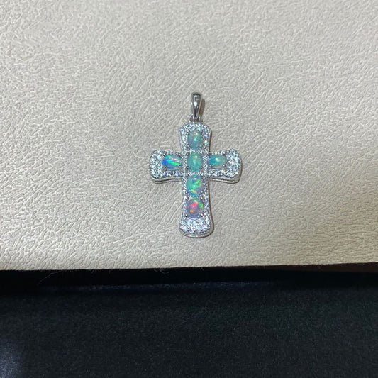 925 Sterling Silver Full Paved Halo Cross Pendant