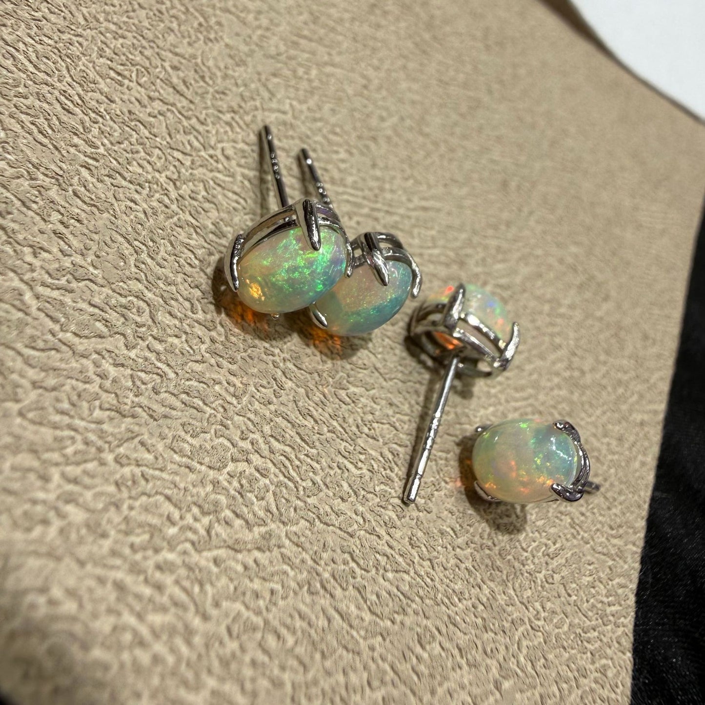 925 Sterling Silver Oval Opal Stud Earrings