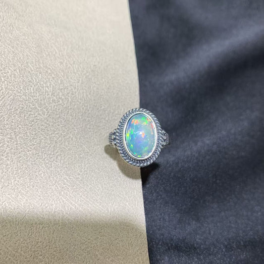 925 Sterling Silver Bohemian Opal Twisted Bezel Ring