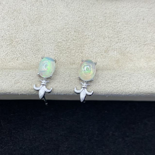 925 Sterling Silver Fleur De Lis Green Opal Stud Earrings