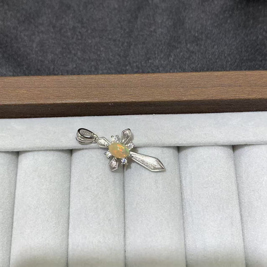 925 Sterling Silver Vintage White Opal Cross Pendant