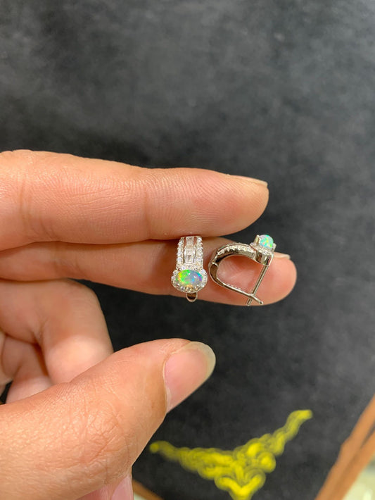 925 Sterling Silver Opal Huggie Hoop Earrings