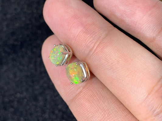 925 Sterling Silver Oval Opal Stud Earrings
