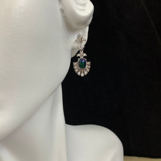 Sterling Silver Black Opal Leaf Drop Earrings