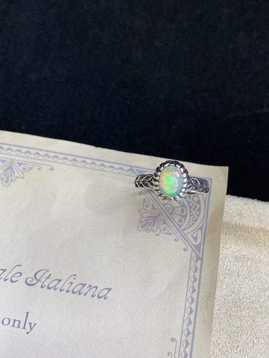 925 Sterling Silver White Opal Antique Bezel Ring