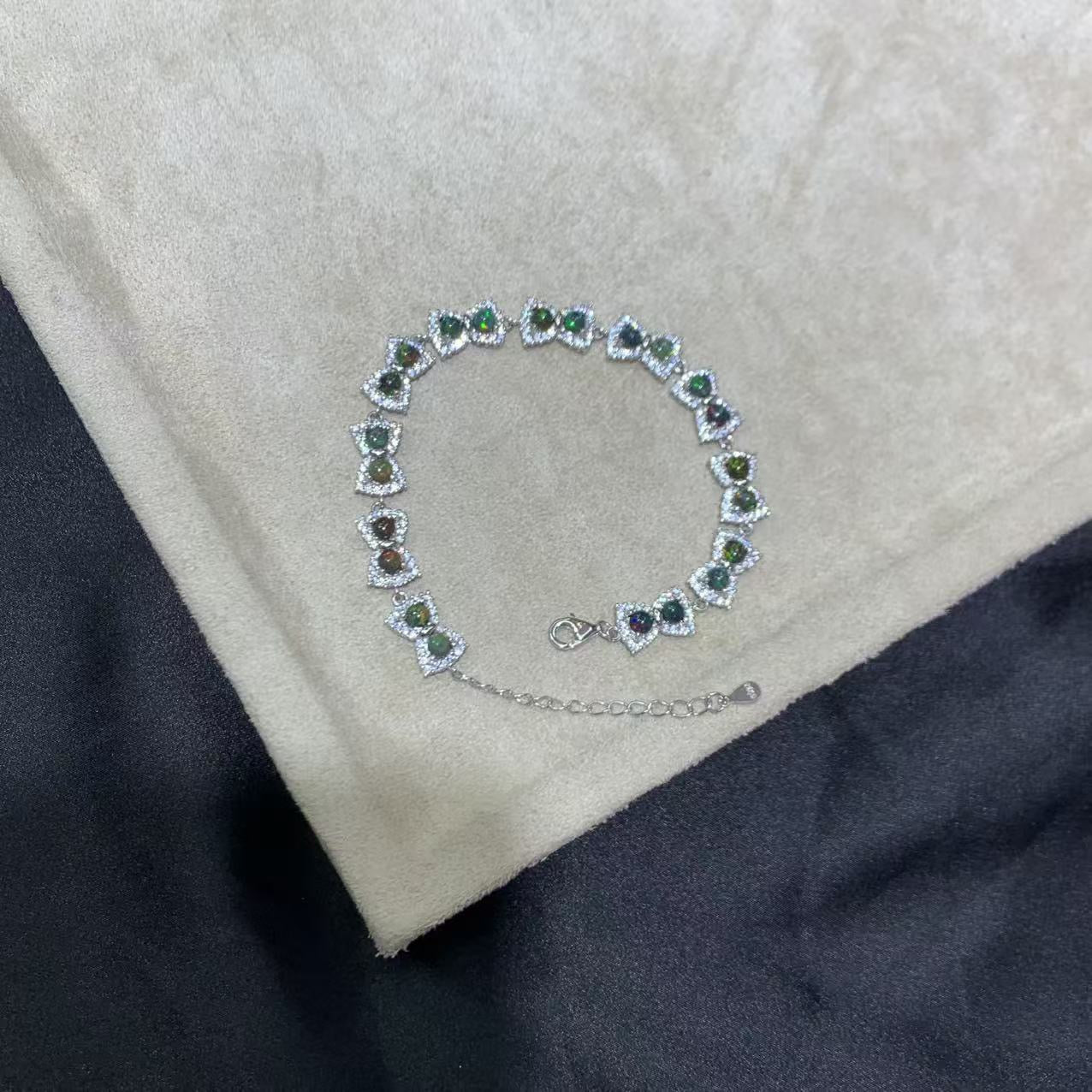 925 Sterling Silver Opal Bow Shaped Chain Beacelet