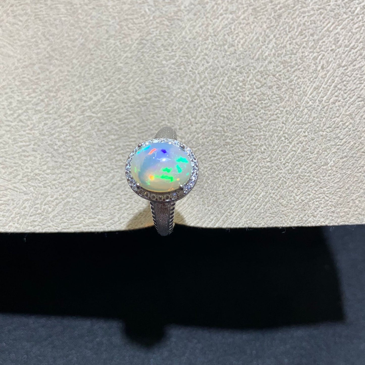 925 Sterling Silver White Opal Halo Open Ring