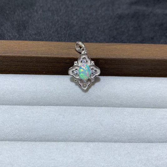 925 Sterling Silver Four Leaf Clover Opal Pendant