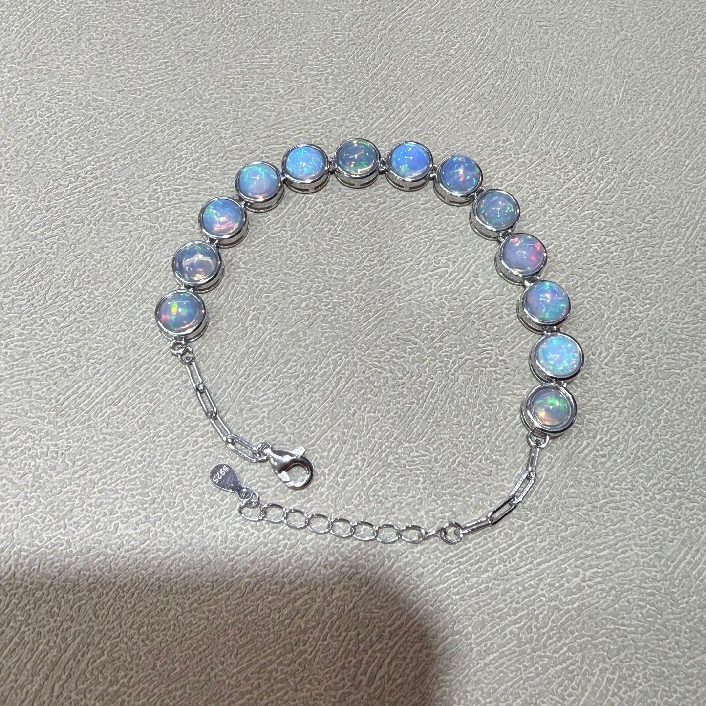 925 Sterling Silver Bezel Set Blue Opal Bracelet