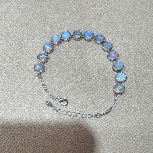 925 Sterling Silver Bezel Set Blue Opal Bracelet
