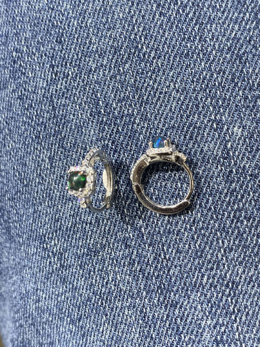 925 Sterling Silver Black Opal Huggie Hoop Earrings
