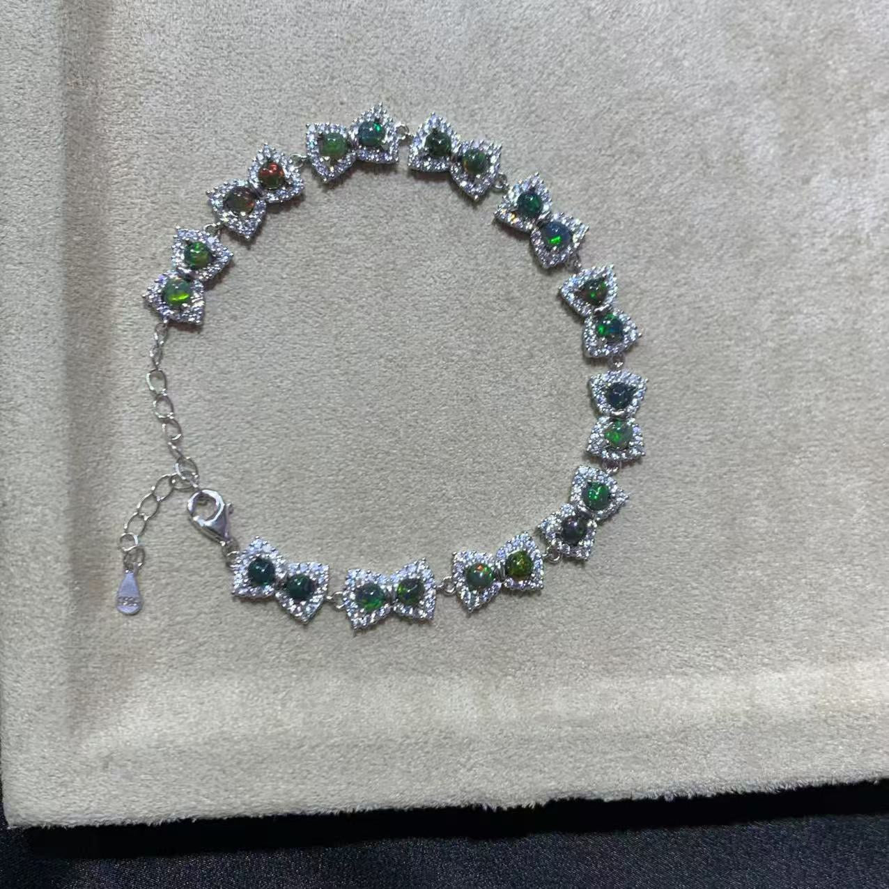 925 Sterling Silver Opal Bow Shaped Chain Beacelet