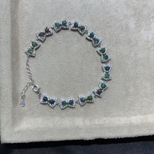 925 Sterling Silver Opal Bow Shaped Chain Beacelet