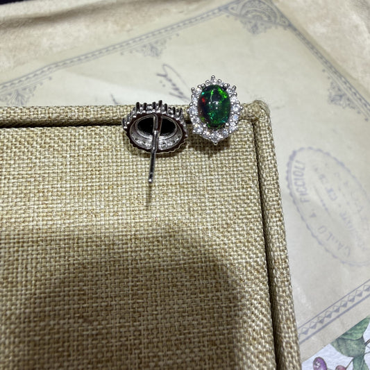 925 Sterling Silver Black Opal Halo Stud Earrings