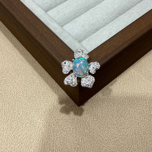 925 Sterling Silver Opal Petal Paved Pendant