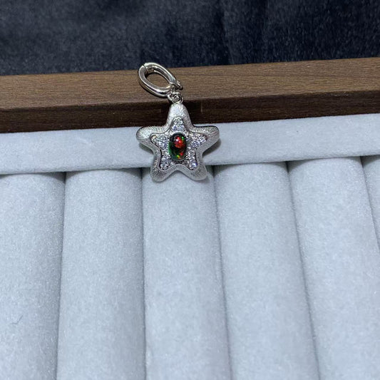 925 Sterling Silver Vintage Hollow Floral White Opal Pendant
