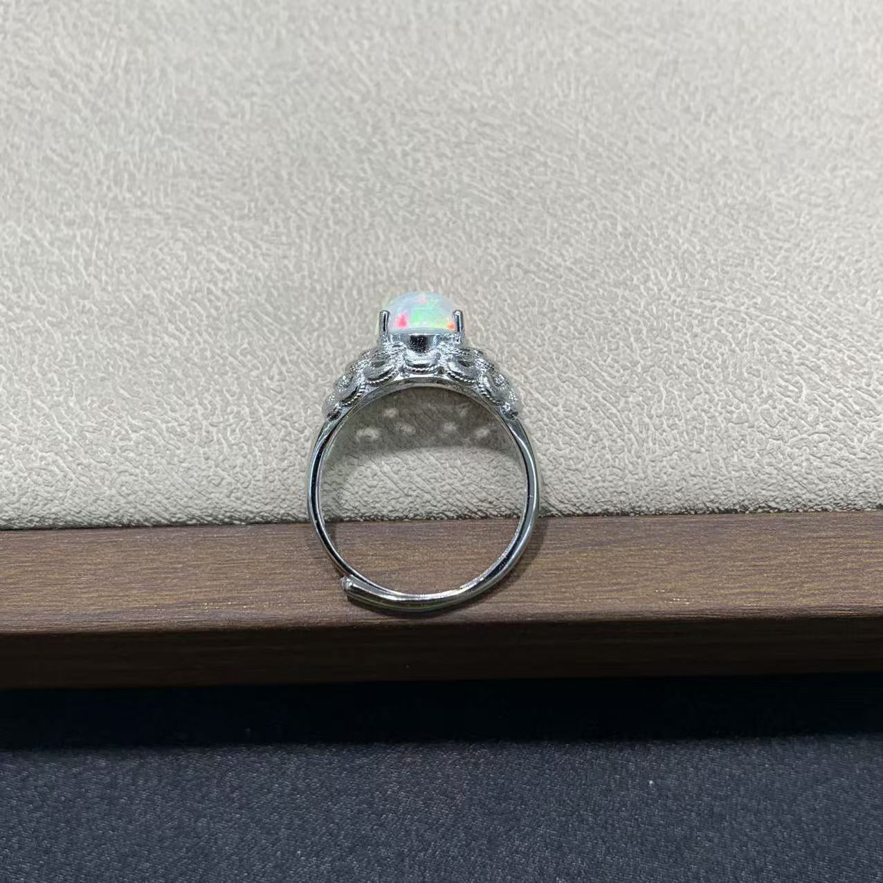 925 Sterling Silver Opal Vintage Filigree Lace Open Ring