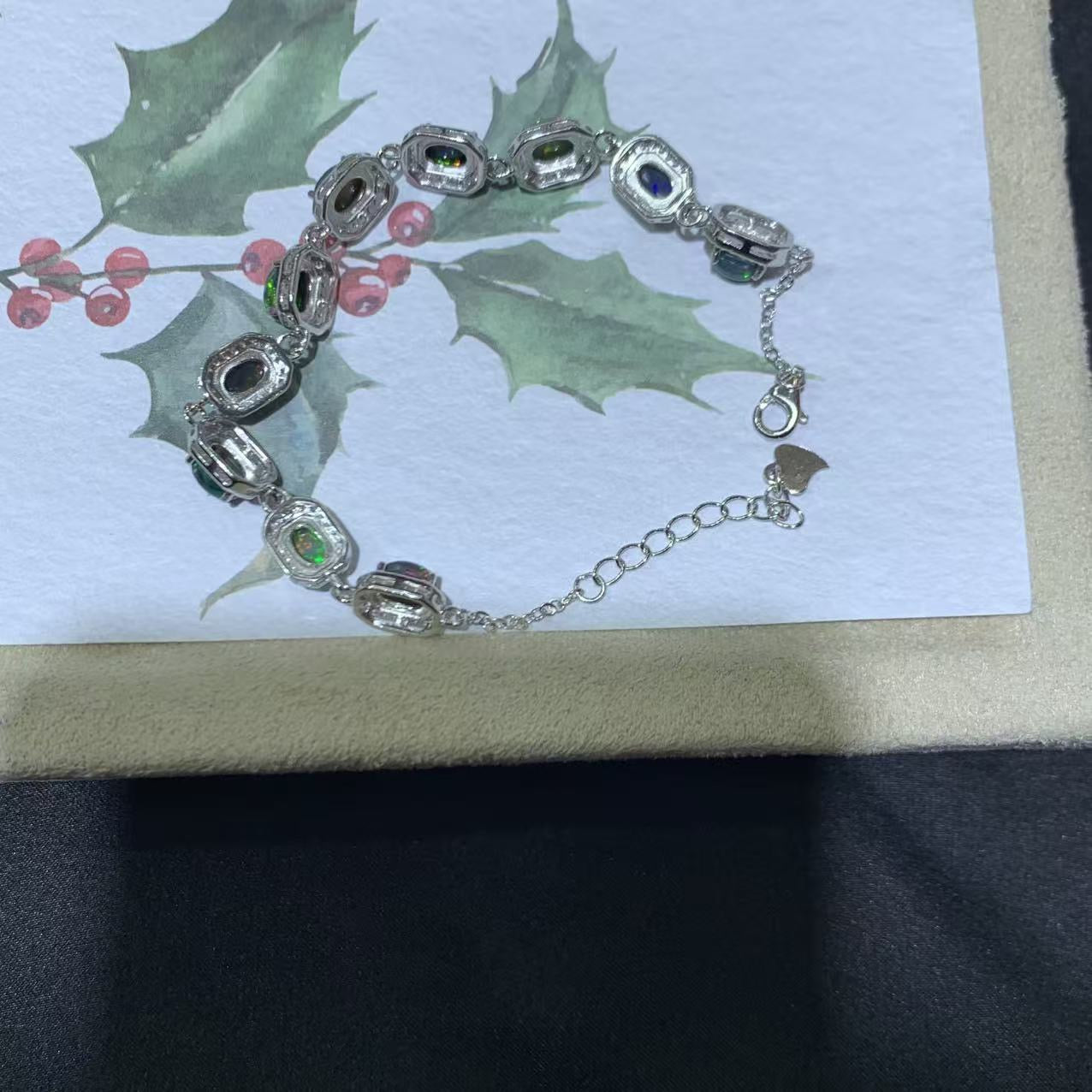 925 Sterling Silver Halo Black Opal Bracelet