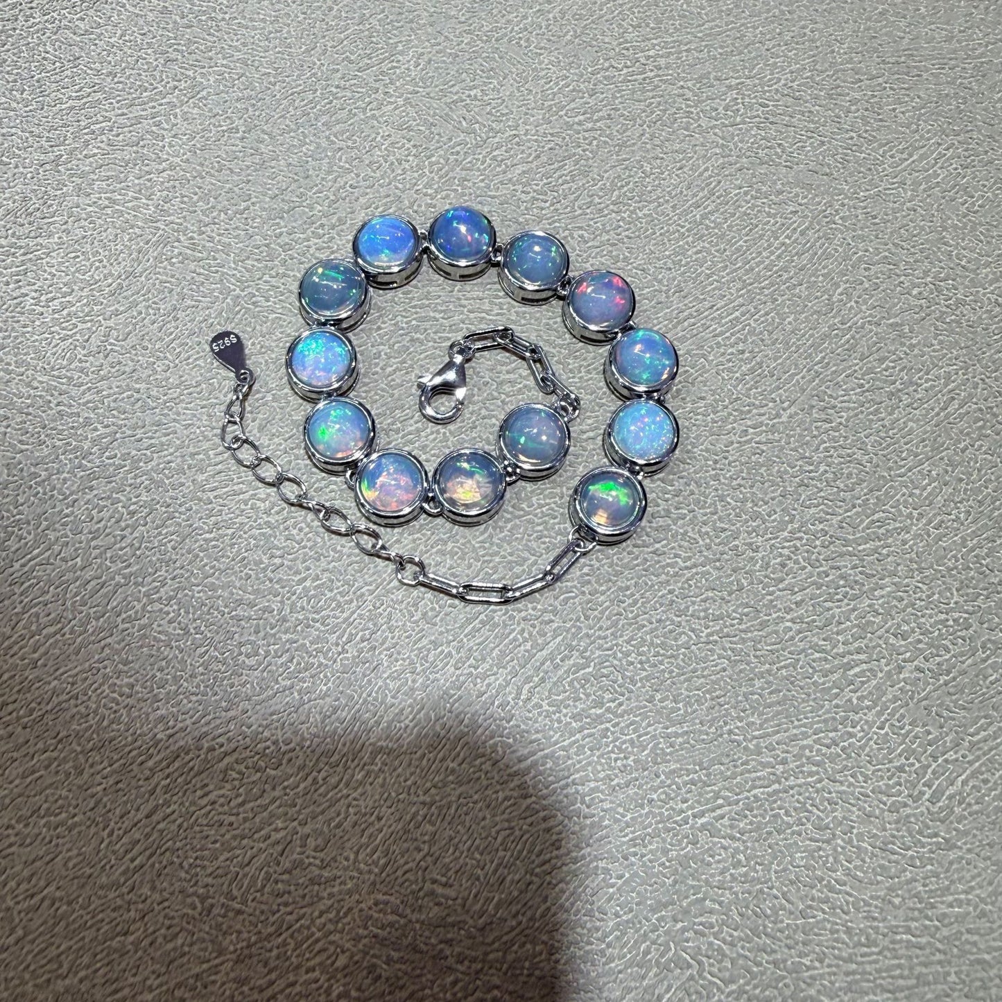 925 Sterling Silver Bezel Set Blue Opal Bracelet