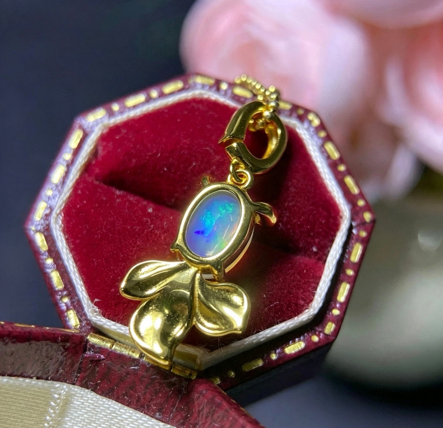 925 Sterling Silver Goldfish Oval Opal Pendant