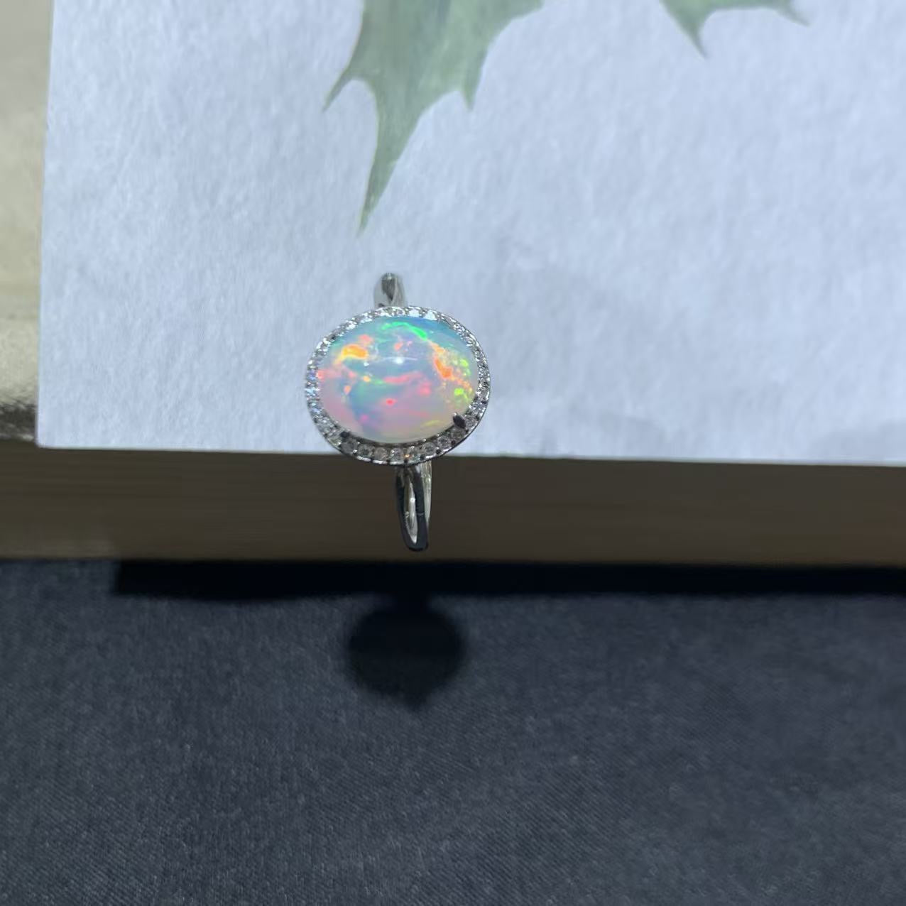 925 Sterling Silver Opal Halo Ring
