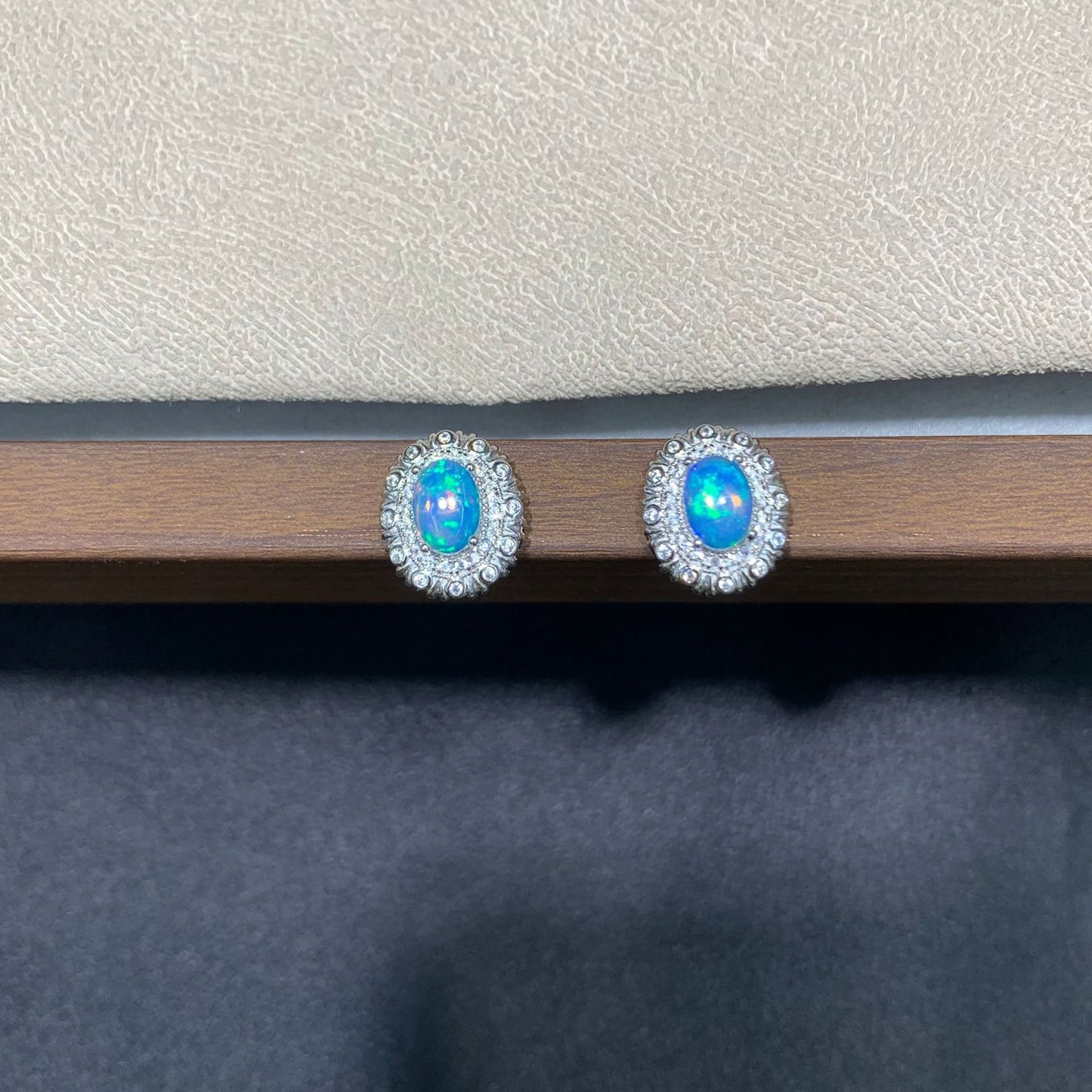 925 Sterling Silver Opal Matte Frame Stud Earrings