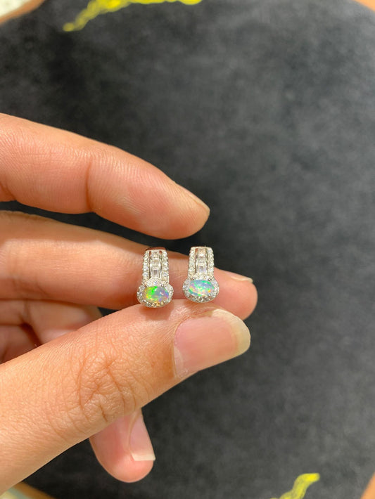 925 Sterling Silver Opal Huggie Hoop Earrings