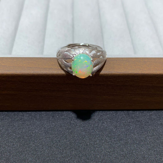 925 Sterling Silver White Opal Hollow Lace Open Ring