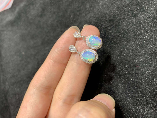 Opal Halo Dangle Earrings Silver CZ Drop Earrin