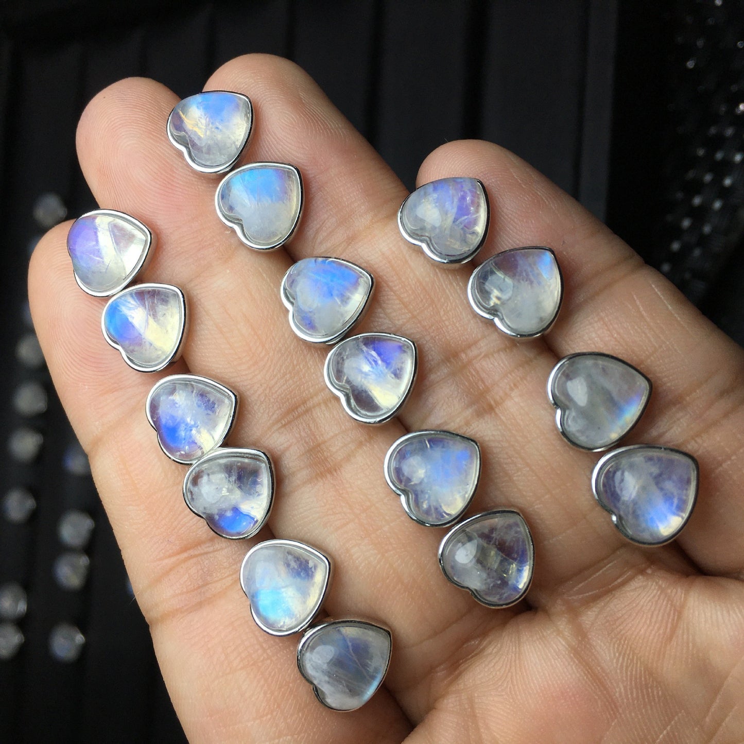 Sterling Silver Heart Moonstone Stud Earrings