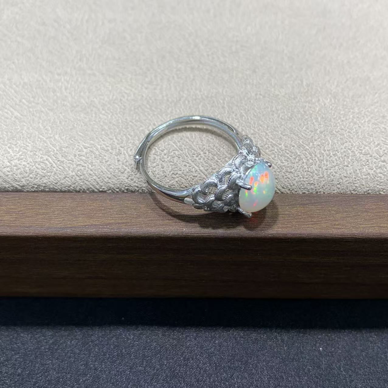 925 Sterling Silver Opal Vintage Filigree Lace Open Ring