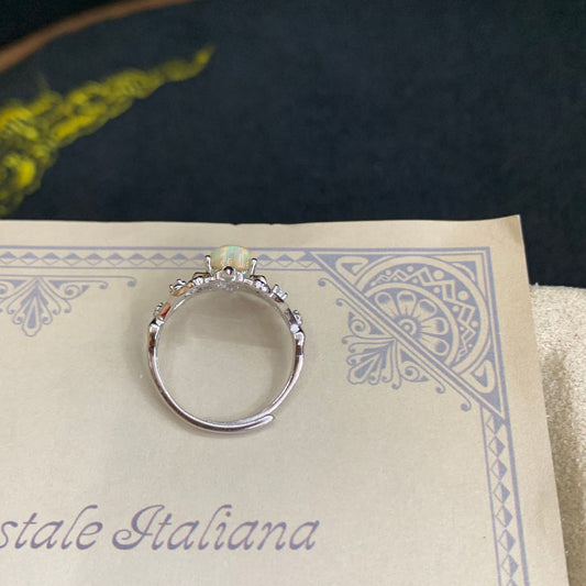 925 Sterling Silver White Opal Crown Open Ring
