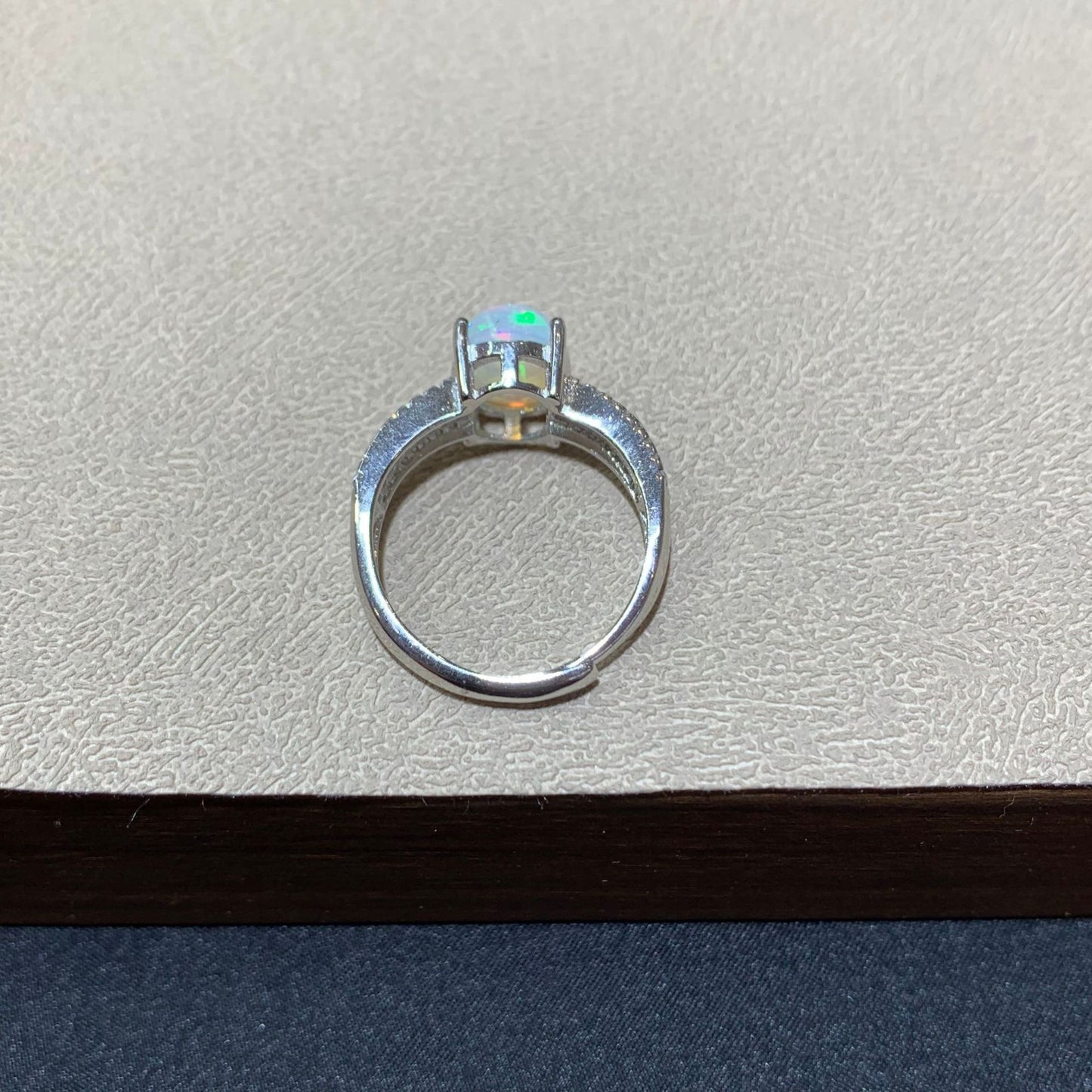 925 Sterling Silver Opal Baguette Double Row Open Ring