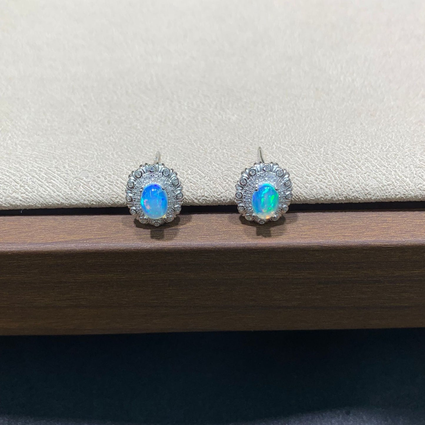 925 Sterling Silver Opal Matte Frame Stud Earrings