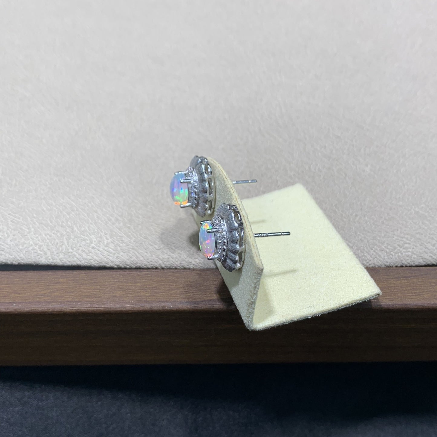 925 Sterling Silver Opal Matte Scallop Frame Stud Earrings