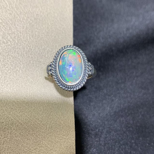 925 Sterling Silver Bohemian Opal Twisted Bezel Ring