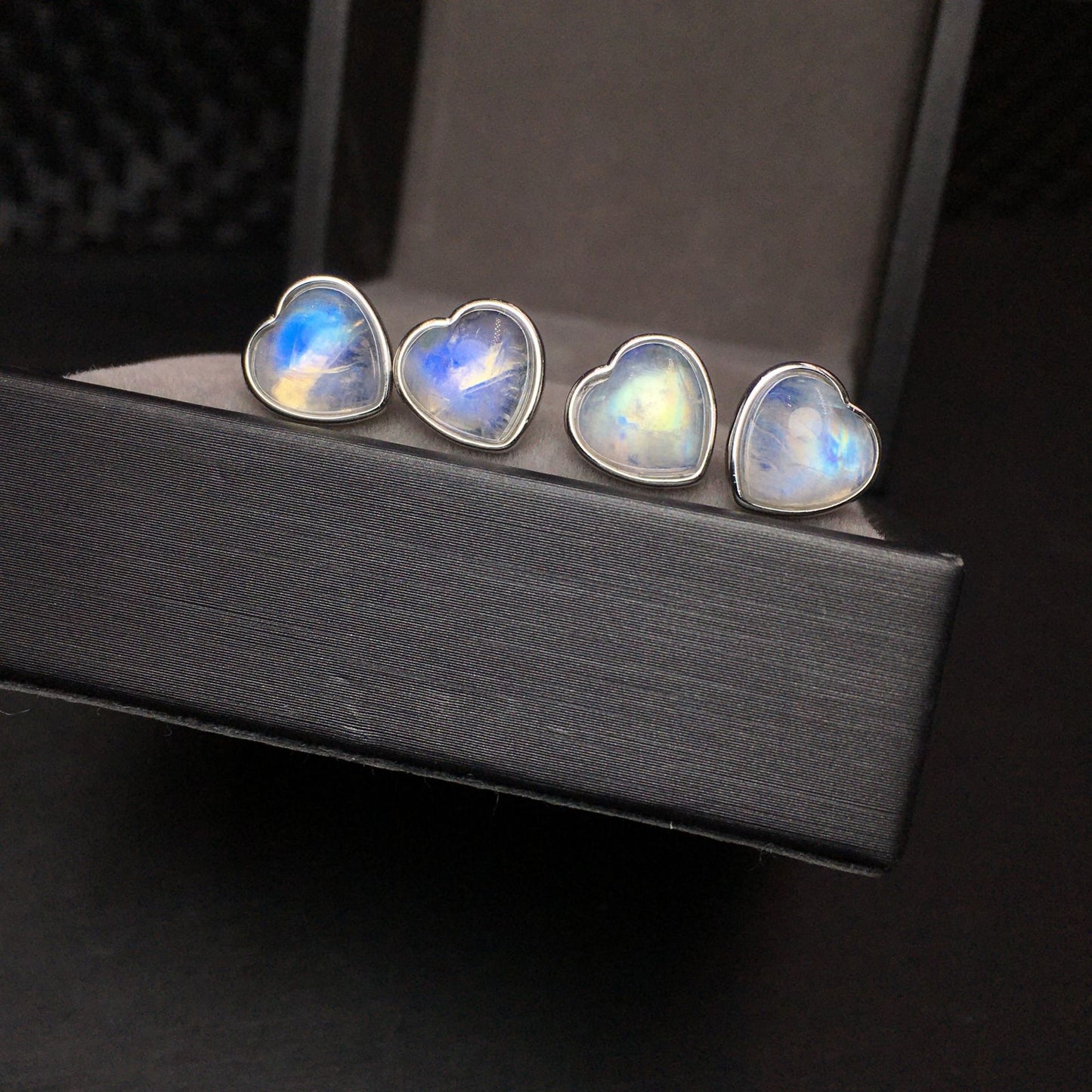 Sterling Silver Heart Moonstone Stud Earrings