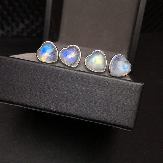 Sterling Silver Heart Moonstone Stud Earrings