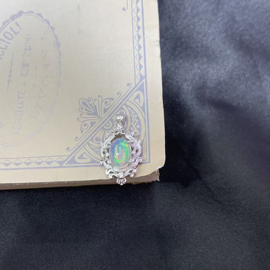 925 Sterling Vintage Filigree Oval Opal Scrollwork Charm Pendant