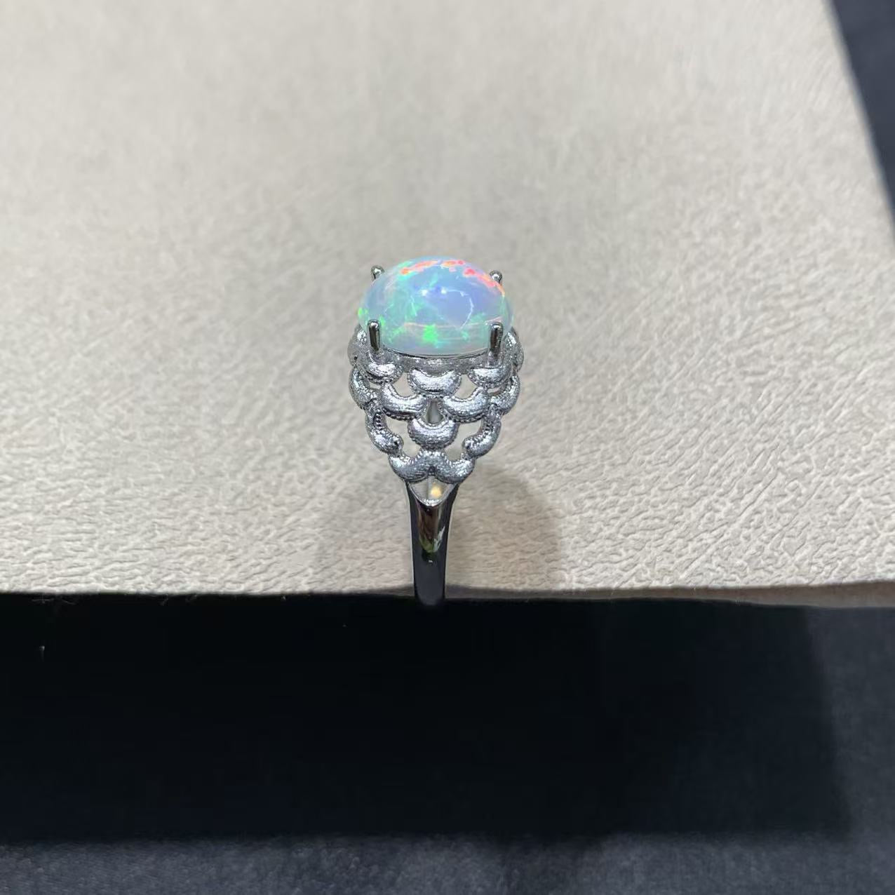 925 Sterling Silver Opal Vintage Filigree Lace Open Ring