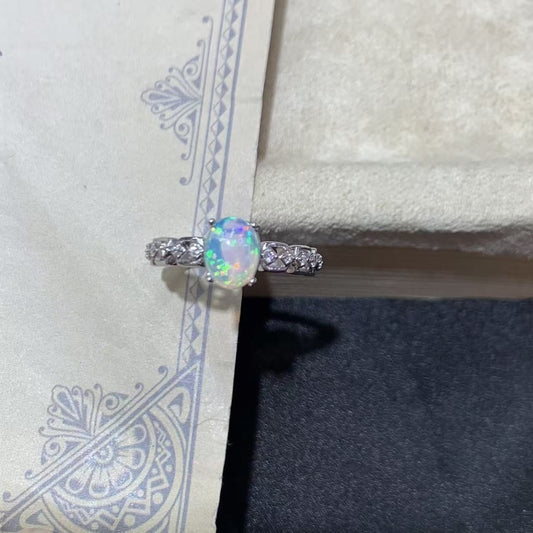 925 Sterling Silver Vintage Filigree Oval Opal Open Ring